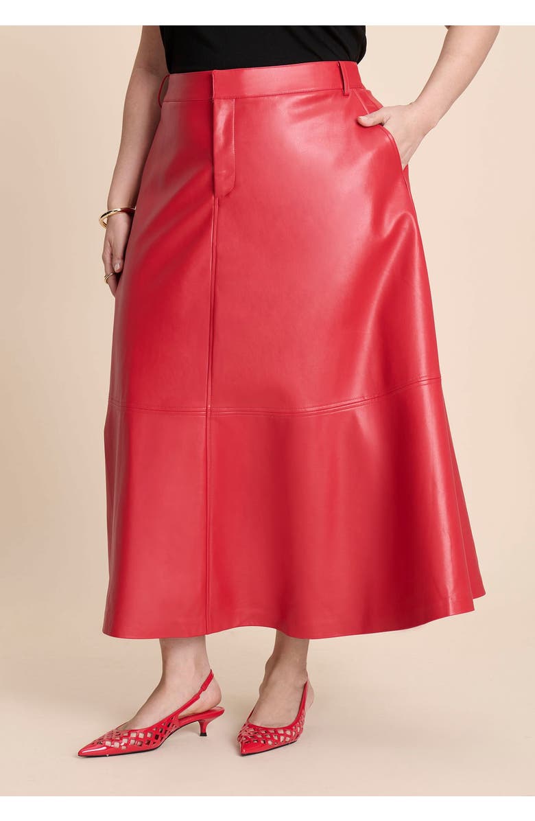 ELOQUII Faux Leather Midi Skirt, Main, color, Barbados Cherry
