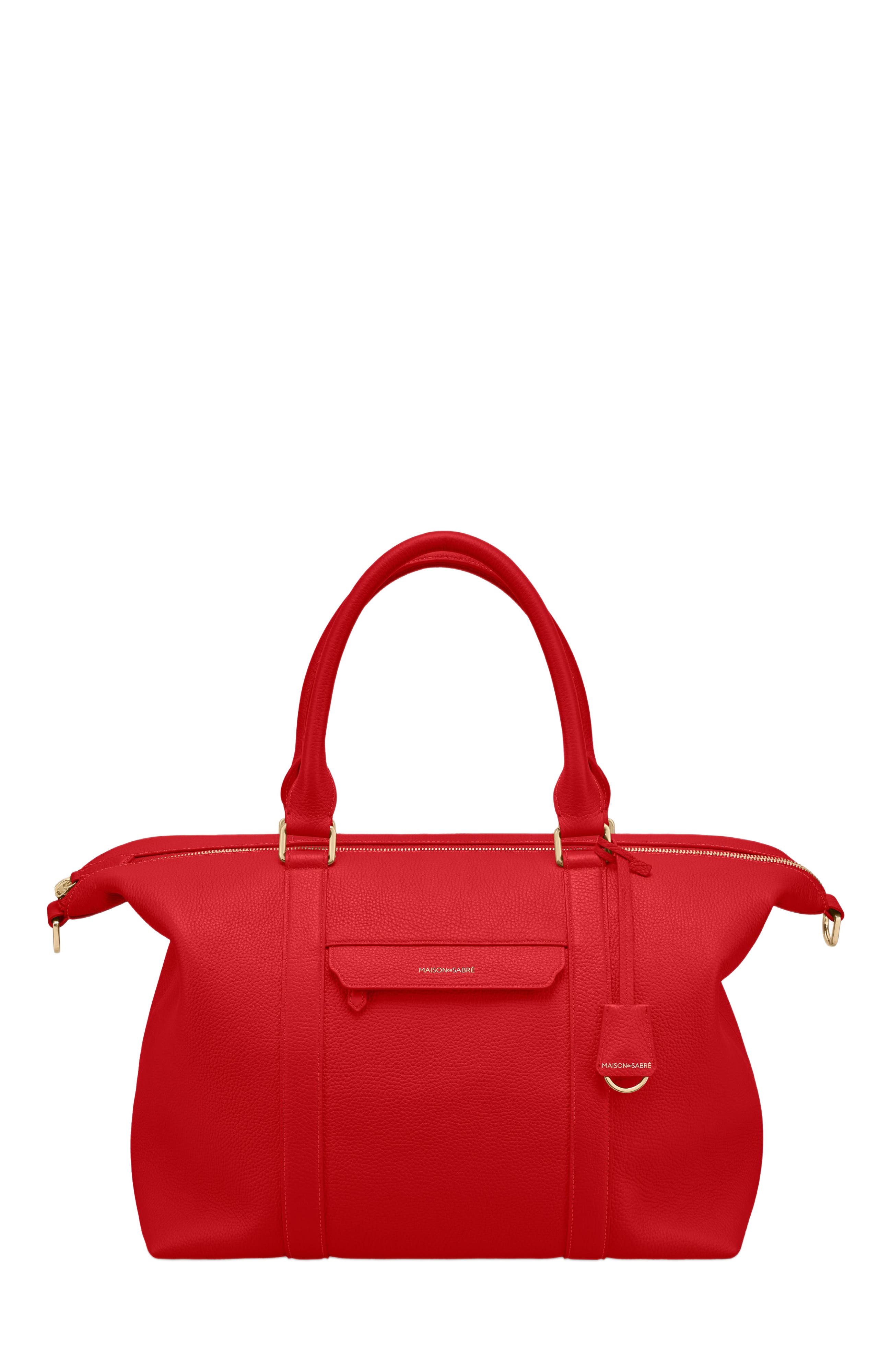MAISON de SABRÉ Large Leather Weekender Bag in Pomegranate Red 