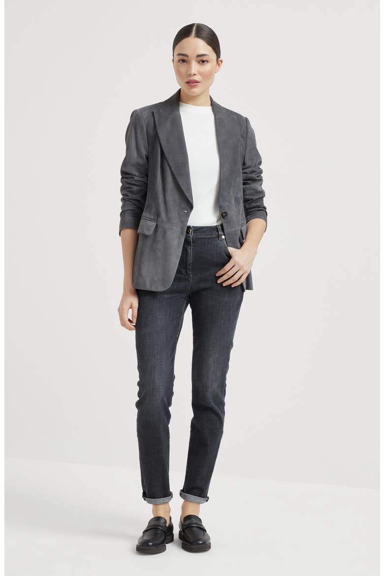 Suede blazer, Alternate, color, Anthracite