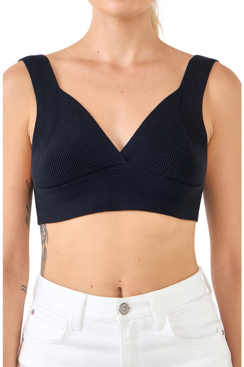 Tie Back Rib Bra Top, Main, color, BLACK
