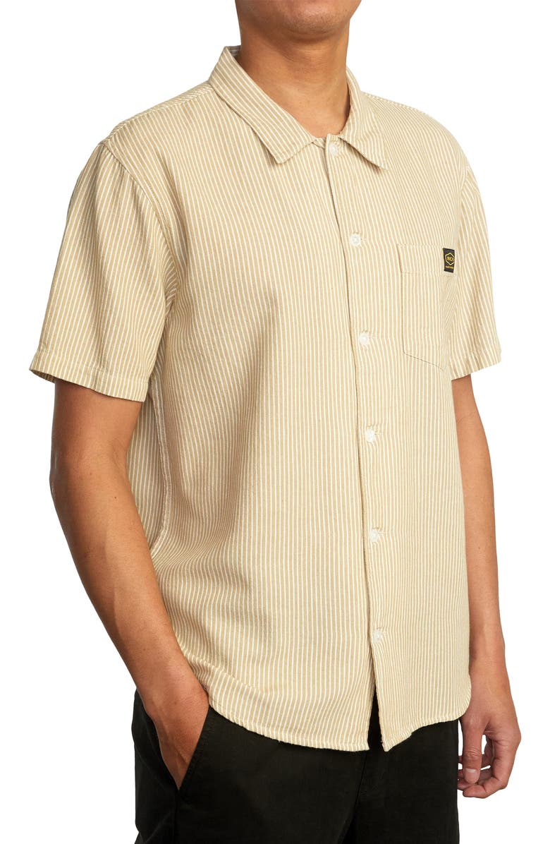 RVCA Dayshift Stripe Cotton Short Sleeve Button-Up Shirt, Main, color,