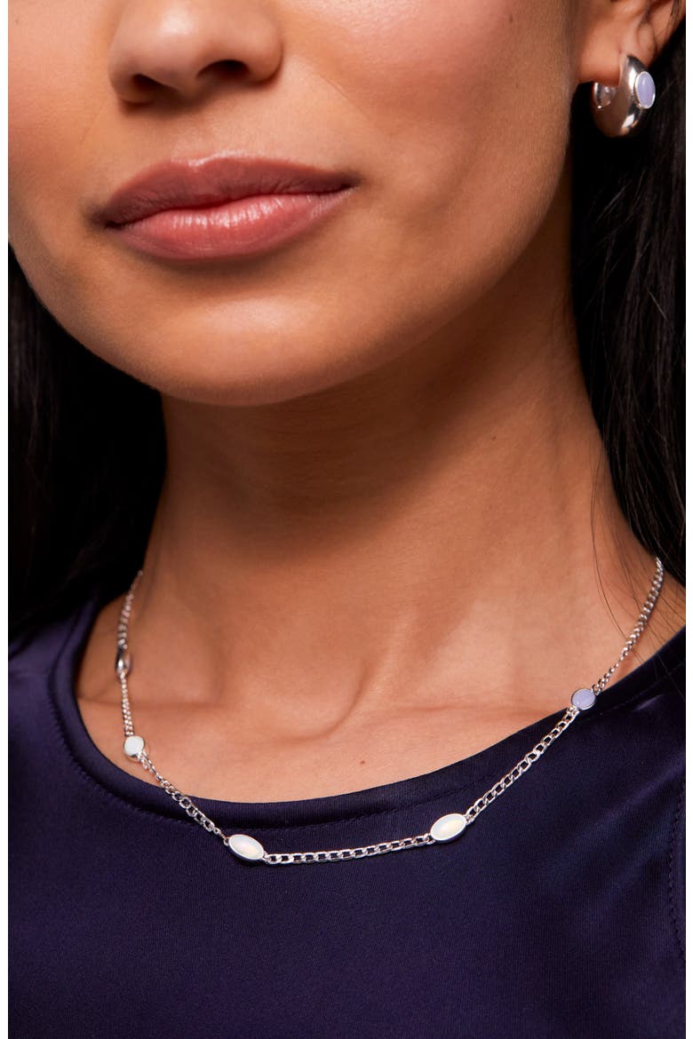 Moonstone & Blue Lace Agate Chain Necklace, Alternate, color, SILVER