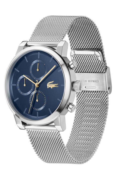 Lacoste Men's Replay Silver Tone Stainless Steel Mesh Bracelet Watch, 44mm In Navy