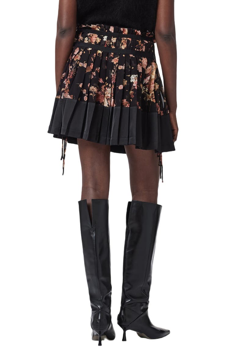 Elara Floral Print Pleated Skirt, Alternate, color, ARMADA BLACK