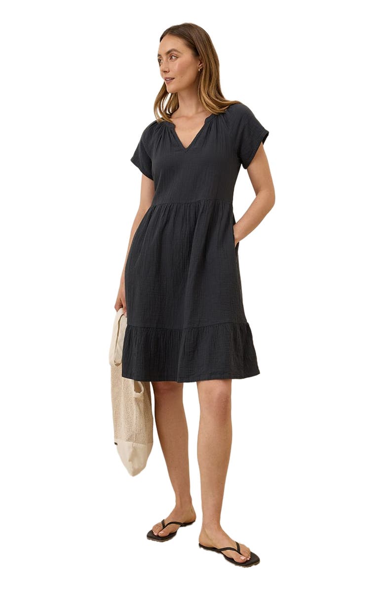 Pact Organic Cotton Coastal Double Gauze Breezy Dress, Main, color, Black