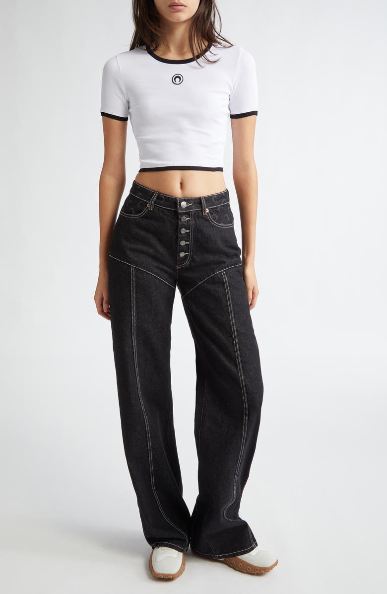 Marine Serre Moon Logo Embroidered Crop Jersey Rib T-Shirt, Alternate, color,