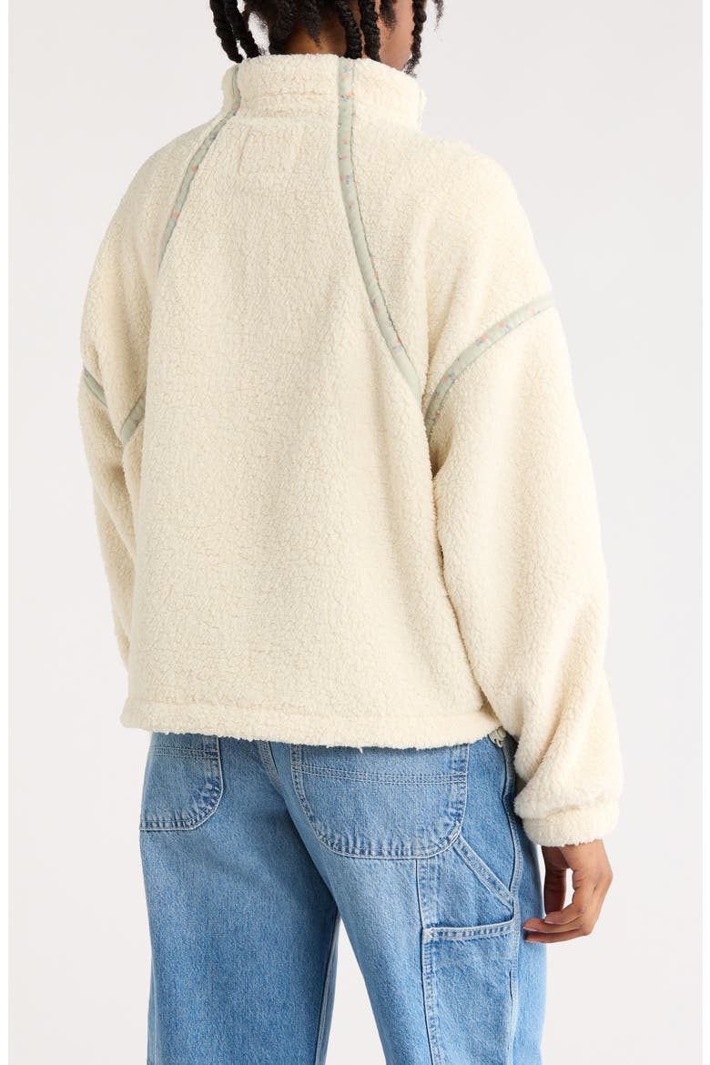 Corduroy Trim Faux Shearling Half Zip Pullover, Alternate, color, IVORY SAGE