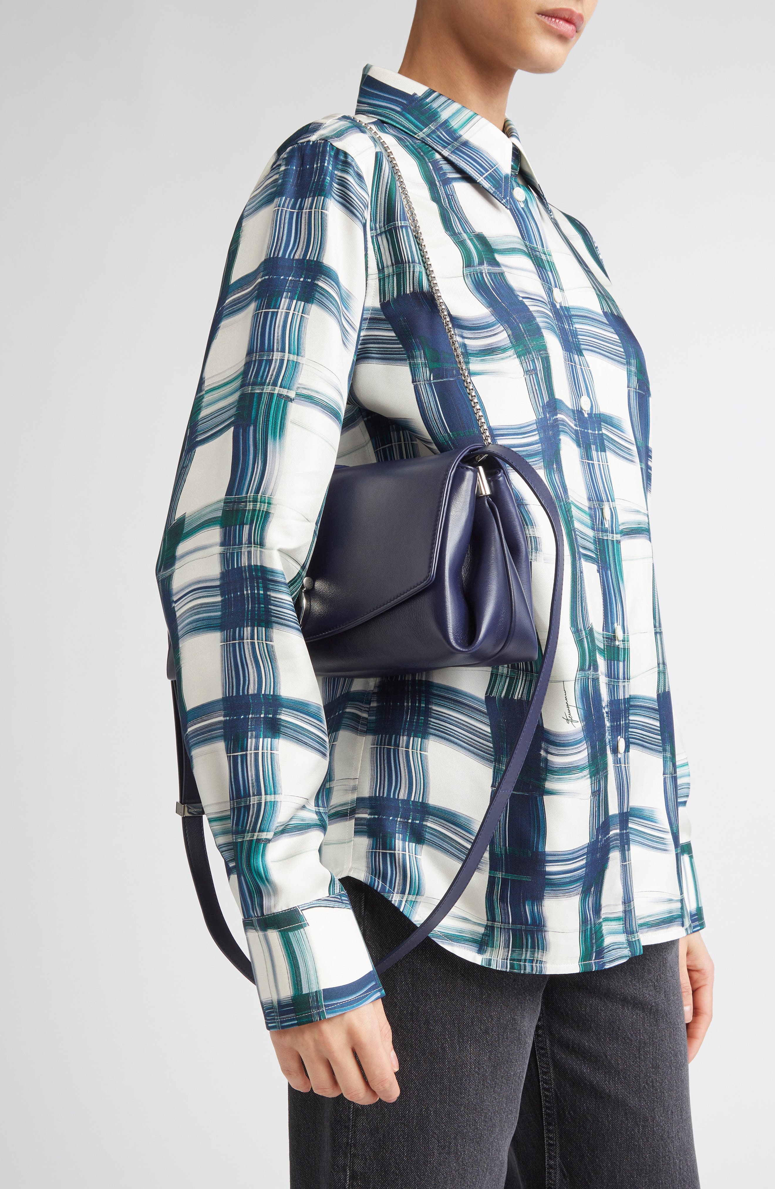 FERRAGAMO Medium Lily Leather Shoulder Bag, Alternate, color, New Navy Dkb