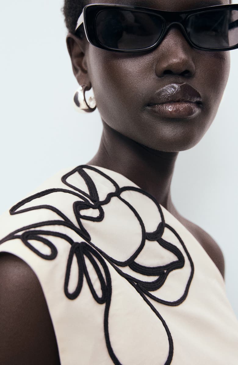 MANGO Floral Embroidery One-Shoulder Cotton Top, Alternate, color, Off White