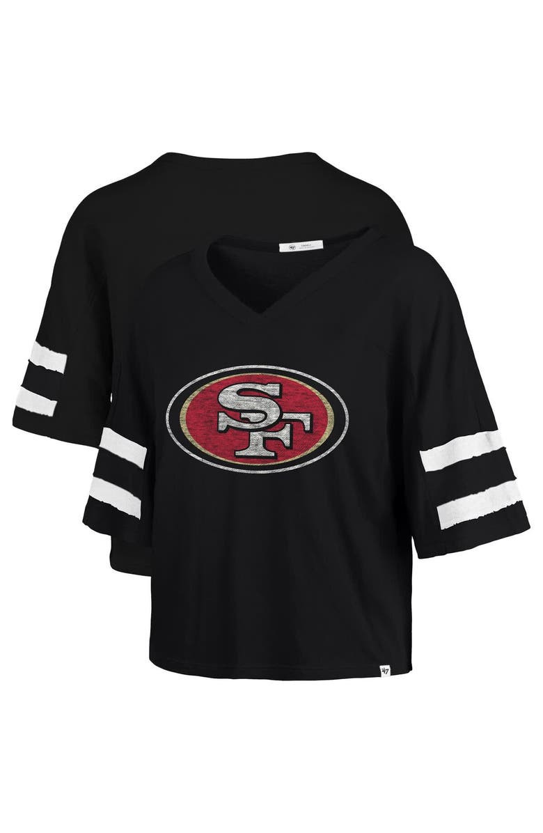 '47 Women's '47 Black San Francisco 49ers Premier Scout Cropped V-Neck T-Shirt, Main, color, 