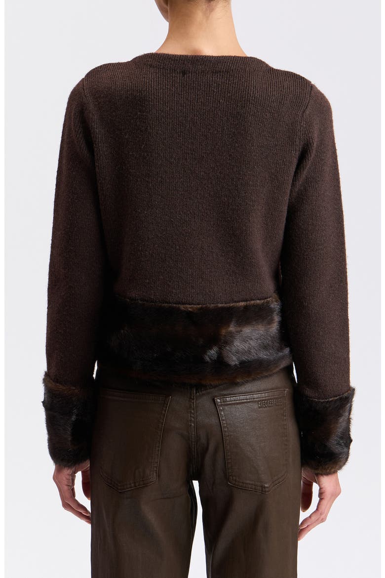 Faux Fur Trim Cardigan, Alternate, color, CHOCOLATE