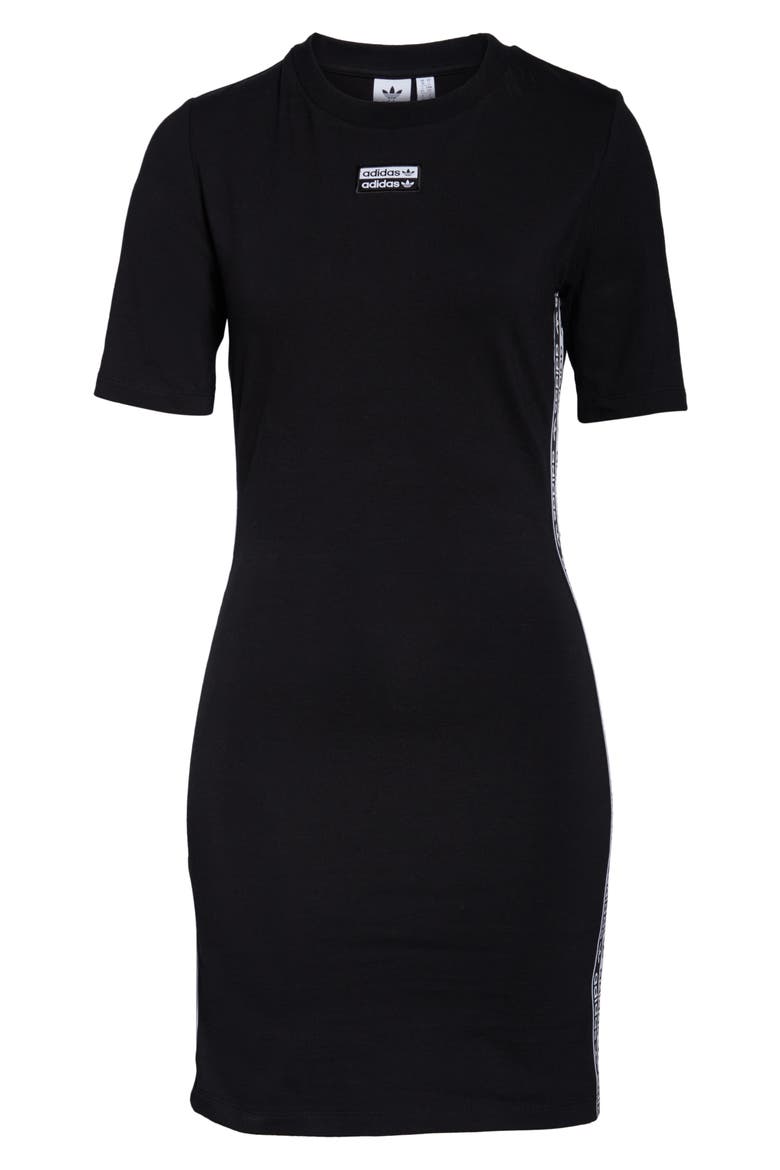adidas Stripe T-Shirt Dress, Alternate, color, BLACK