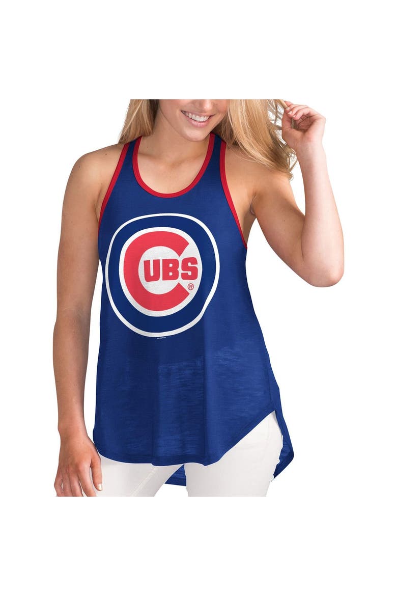 Women's G-III 4Her by Carl Banks Royal Chicago Cubs Team Logo Tater Racerback Tank Top, Alternate, color, Royal