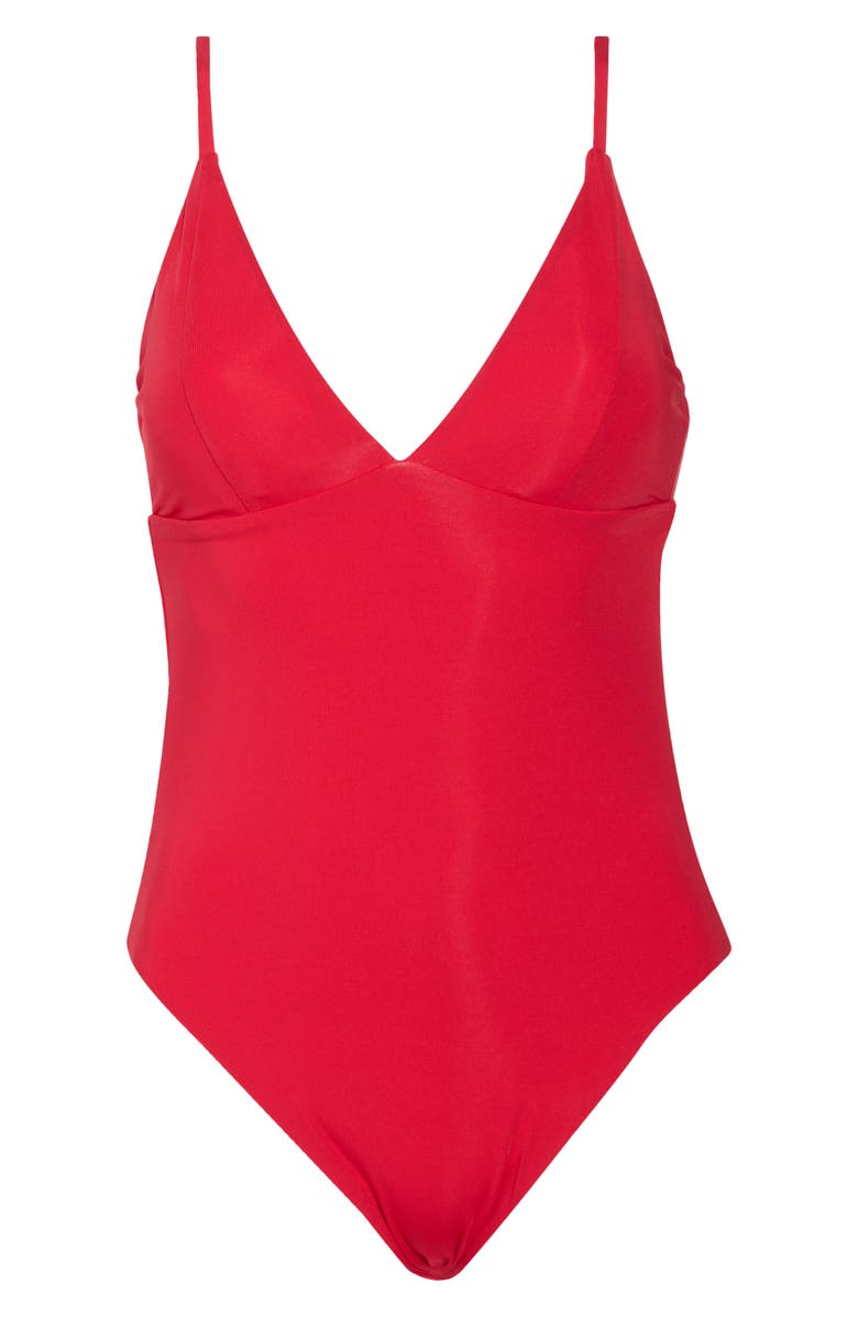 Becca V-Neck Underbust One Piece Swimsuit, Alternate, color, Lava