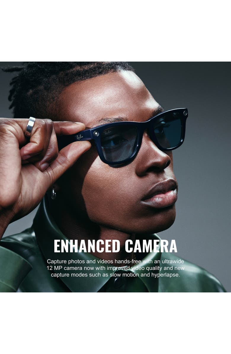 Ray-Ban Meta Wayfarer Gen 2 50mm Square AI Sunglasses, Alternate, color, Shiny Black / Green