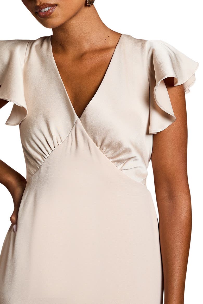Petite V-Neck Short Sleeve Maxi Dress, Alternate, color, Champagne