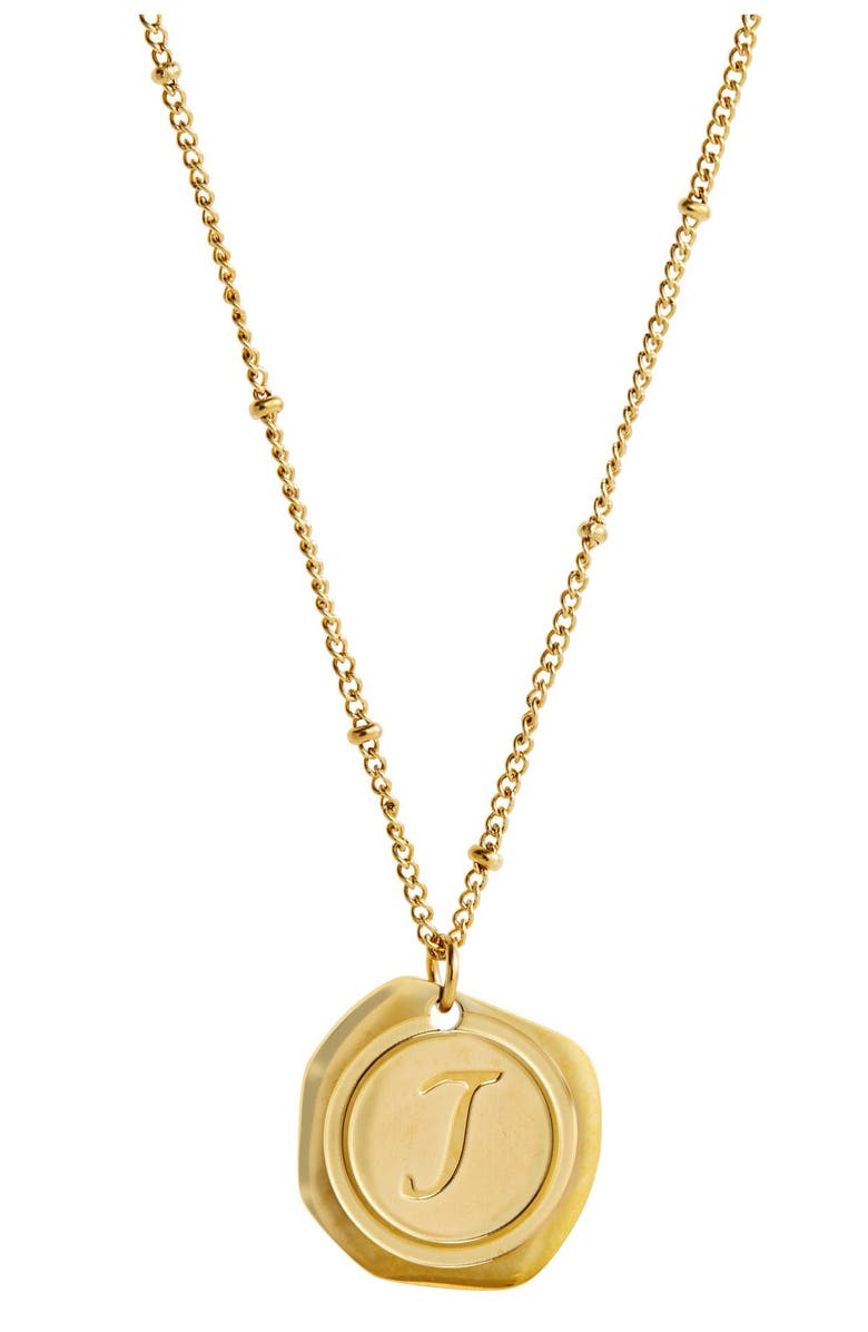 SAVVY CIE JEWELS 22K Yellow Gold Plated Stainless Steel Coin Initial Necklace, Alternate, color, Gold