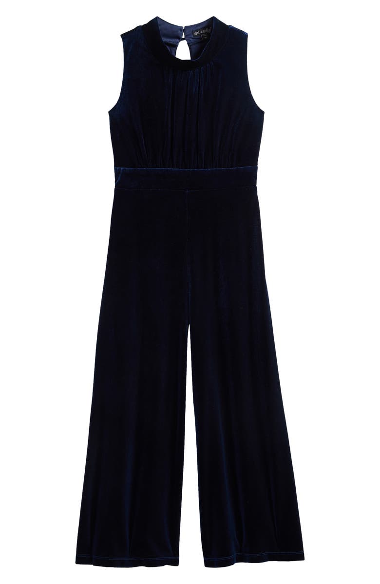 Ava & Yelly Kids' Mock Neck Velour Jumpsuit, Main, color, Navy