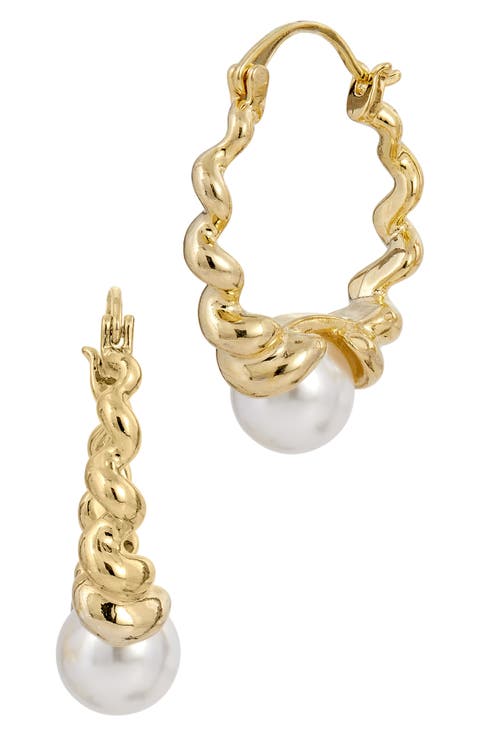 Swirl Faux Pearl Hoop Earrings