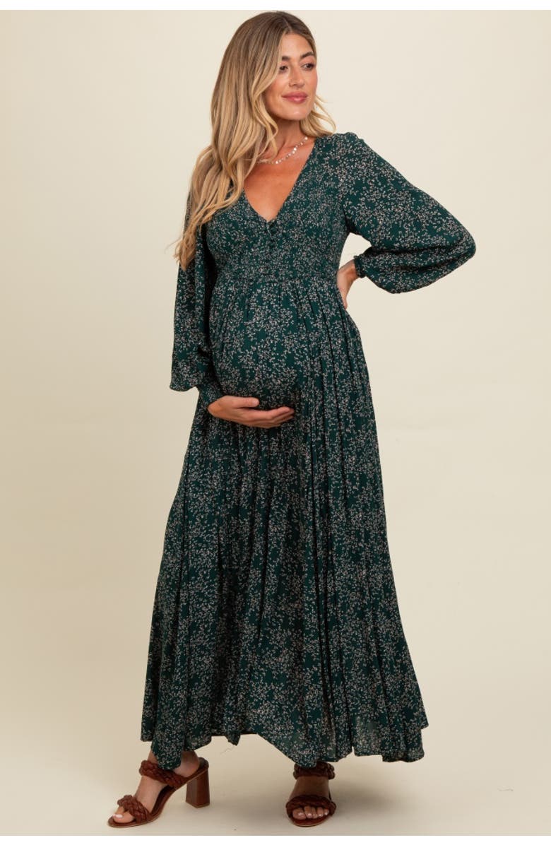 PinkBlush Floral Smocked Button Detail Maxi Dress, Alternate, color, 