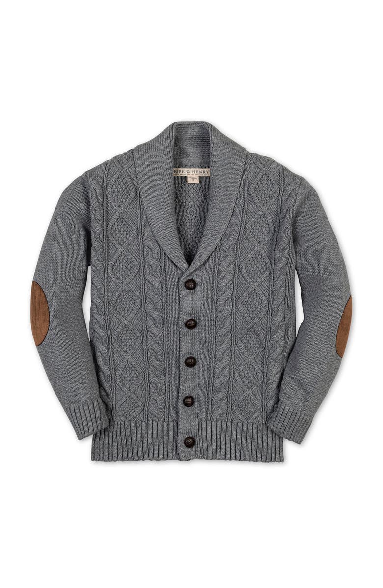 Hope & Henry Kids' Organic Shawl Collar Cable Sweater Cardigan, Main, color, Dark Gray Heather
