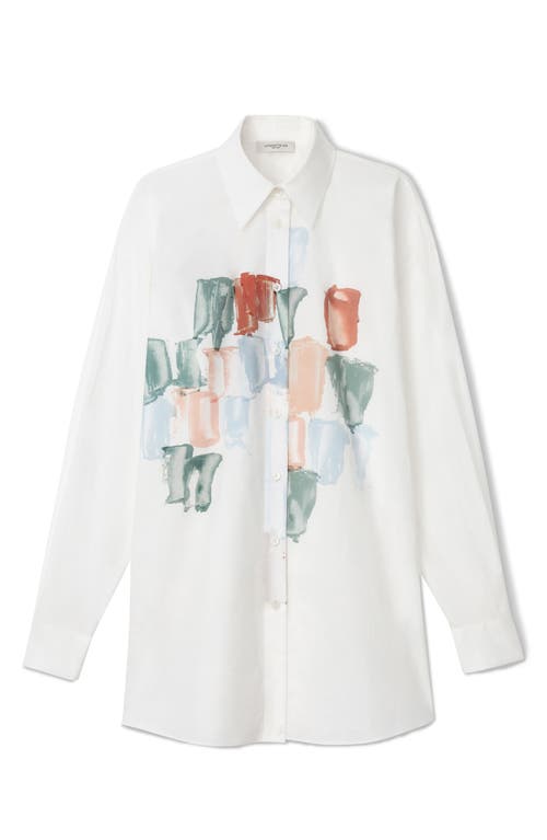 Lafayette 148 Painter's Palette Print Cotton Poplin Oversized Shirt-white Multi-l In White Multi