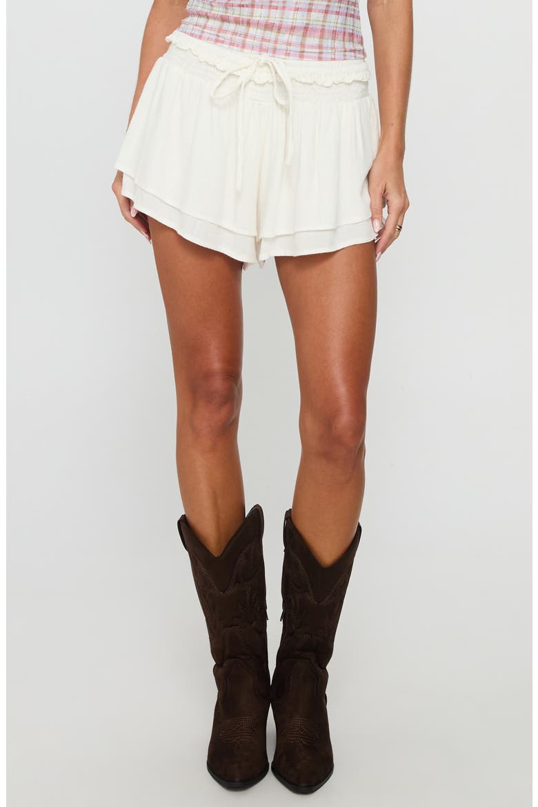 Poppylane Frill Tiered Drawstring Shorts, Main, color, WHITE