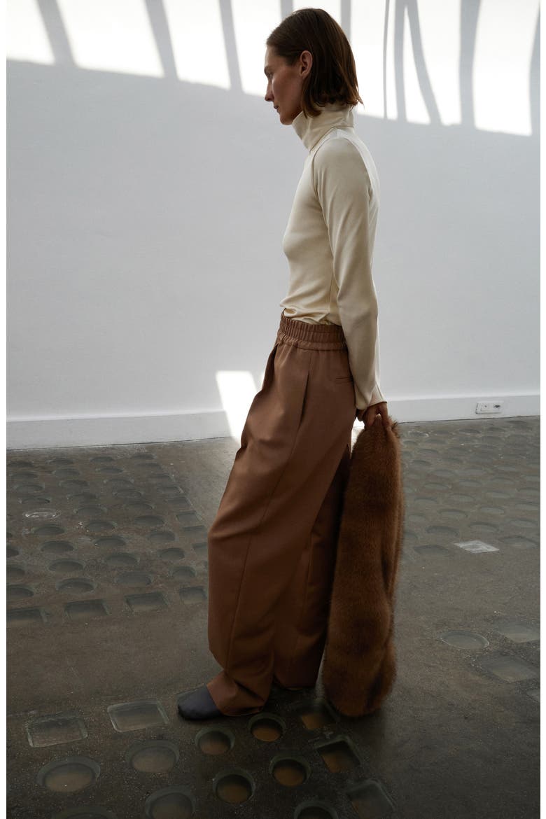 Selection Elastic Waist Straight Leg Wool Pants, Alternate, color, MEDIUM BROWN