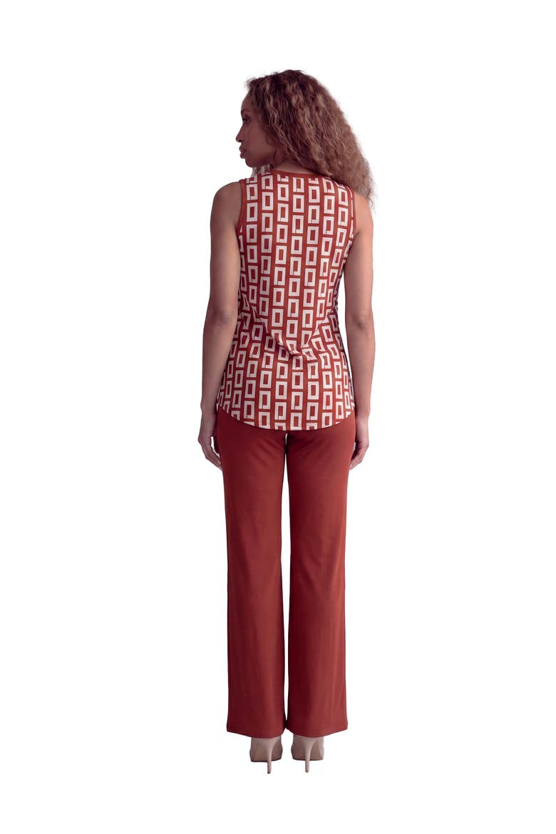 Maternity Essential Abstract Print V-Neck Round Hem Top and Flared Pant Set, Alternate, color, Orange Multi