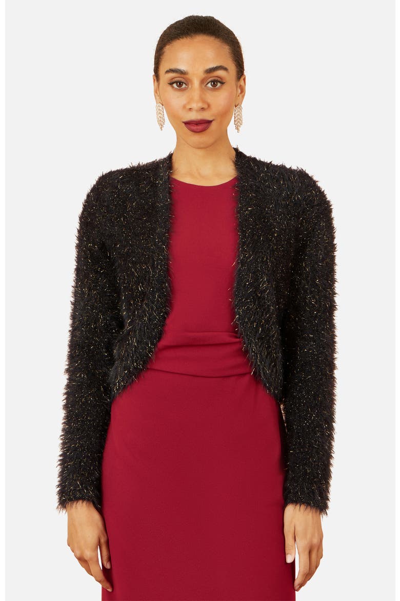 Metallic Fluffy Eyelash Bolero, Alternate, color, Black