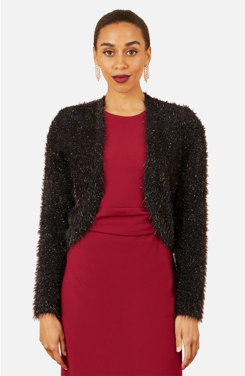 Yumi Metallic Fluffy Eyelash Bolero, Alternate, color, Black