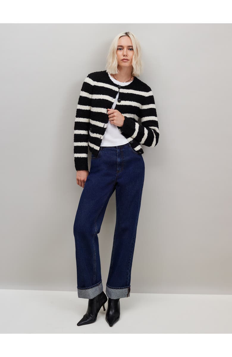 Ro&Zo Long Sleeve Stripe Boucle Cardigan, Alternate, color, Mono