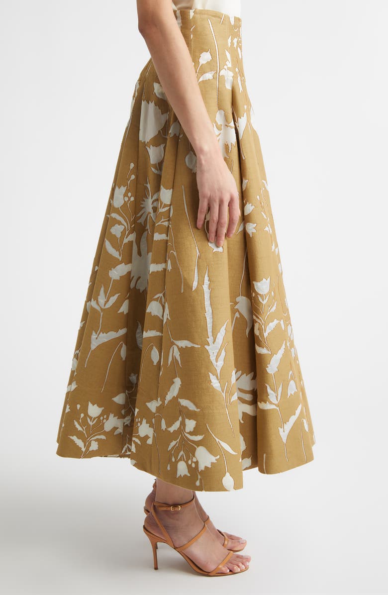 Lela Rose Floral Cotton Blend Jacquard Skirt, Alternate, color, Camel