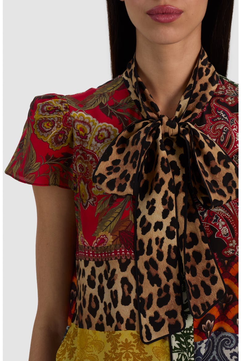 Jeannie Piped Bow Silk Top, Alternate, color, OFF THE GRID
