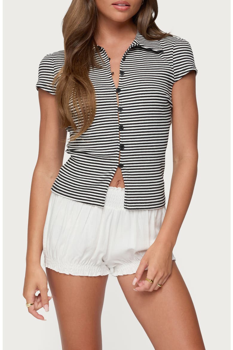 Beau Stripe Rib Button-Up Shirt, Main, color, BLACK-AND-WHITE