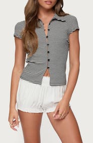 EDIKTED Beau Stripe Rib Button-Up Shirt