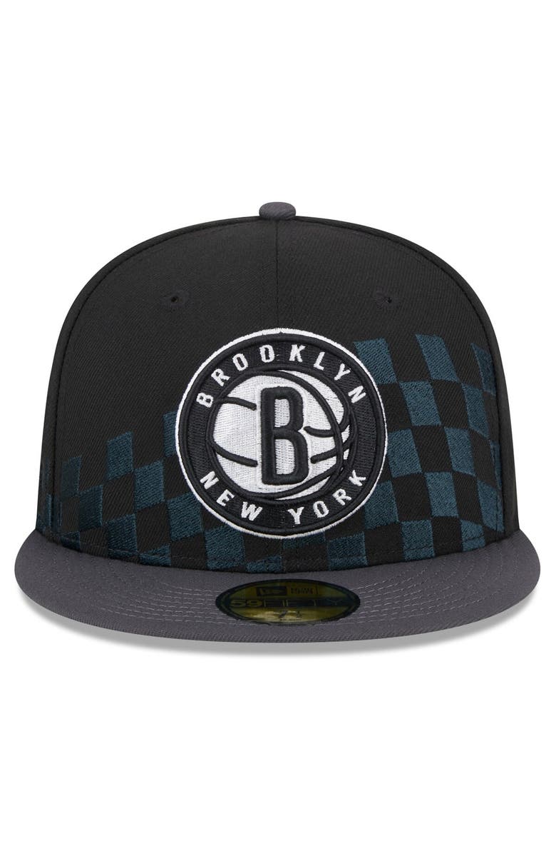 New Era Men's New Era Black Brooklyn Nets Rally Drive Checkerboard 59FIFTY Crown Fitted Hat, Alternate, color, Black
