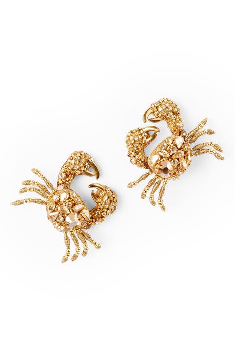 Crab on Ice Post Earrings