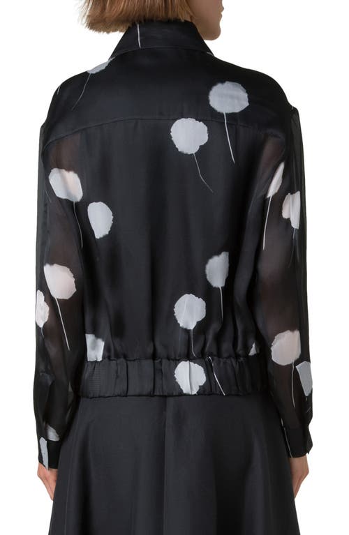 Akris Wanda Windflower-print Silk Crepe Blouson Jacket In Black-cream