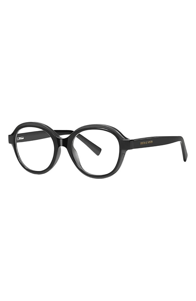 Fifth & Ninth Hollis 50mm Round Blue Light Blocking Glasses, Alternate, color, Black / Clear