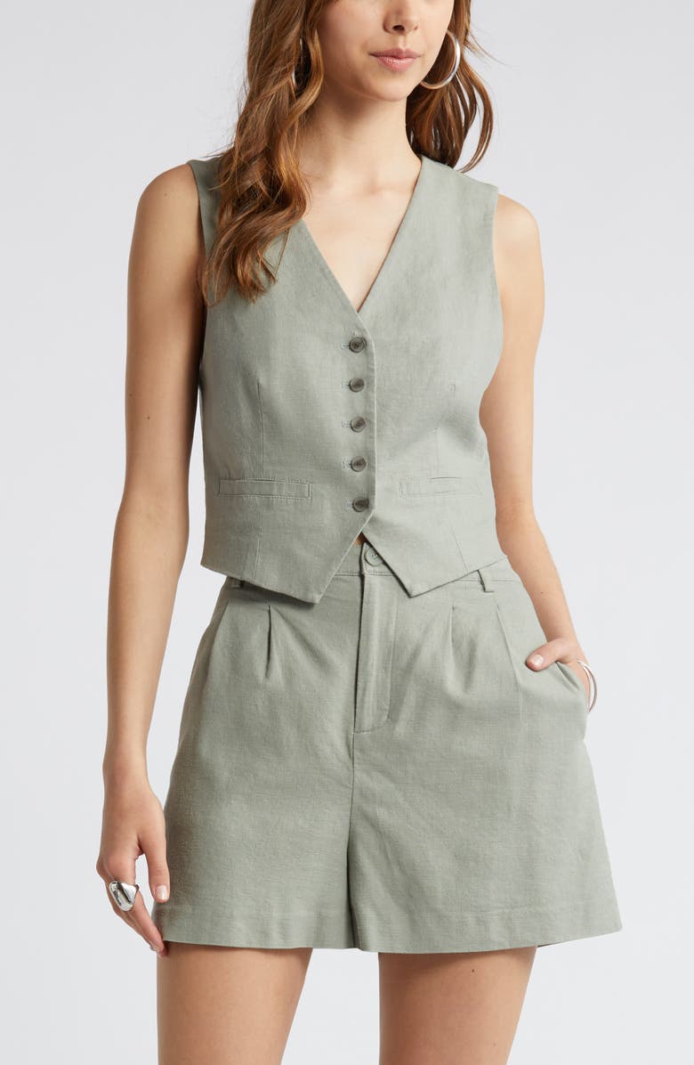 Open Edit Linen Blend Vest, Main, color,
