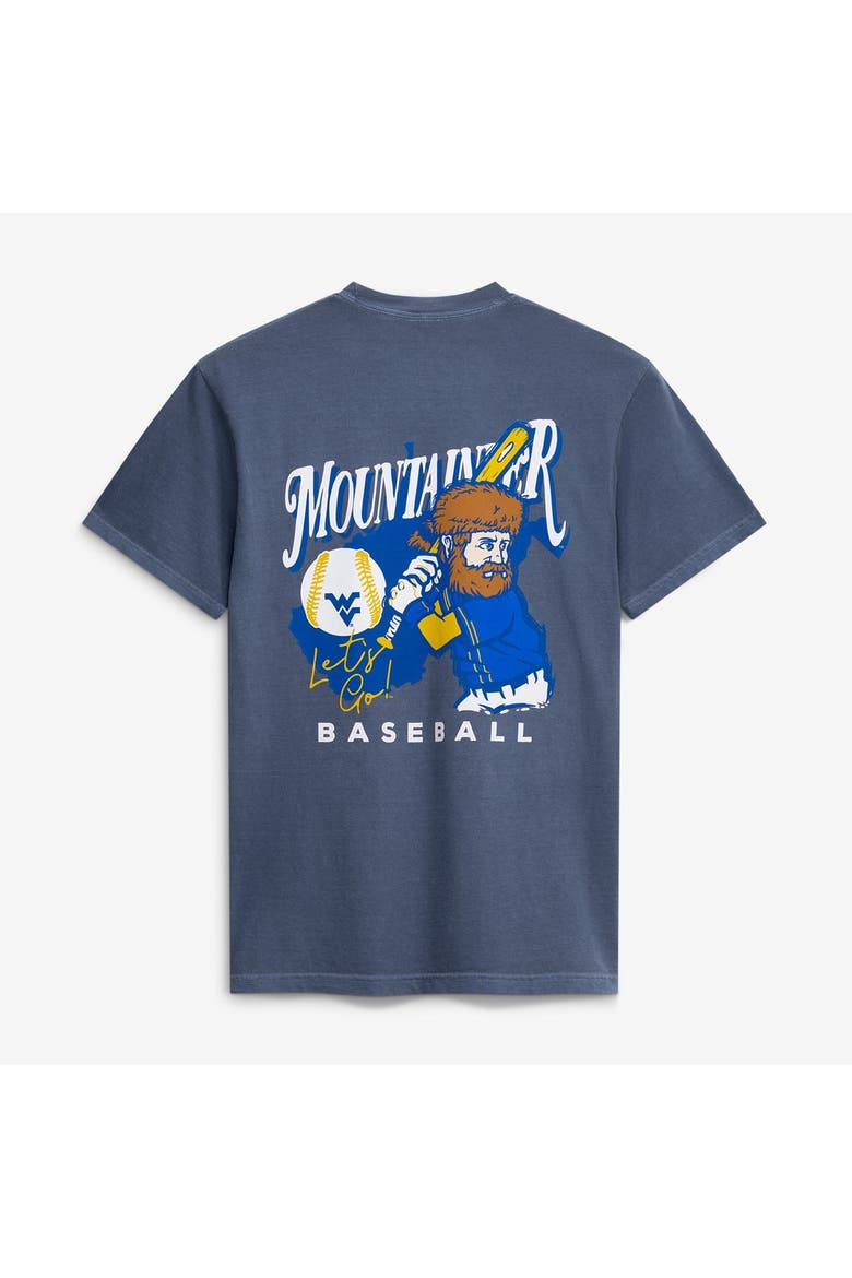 Men's  Navy West Virginia Mountaineers Drawn Mascot Baseball T-Shirt, Alternate, color, Navy