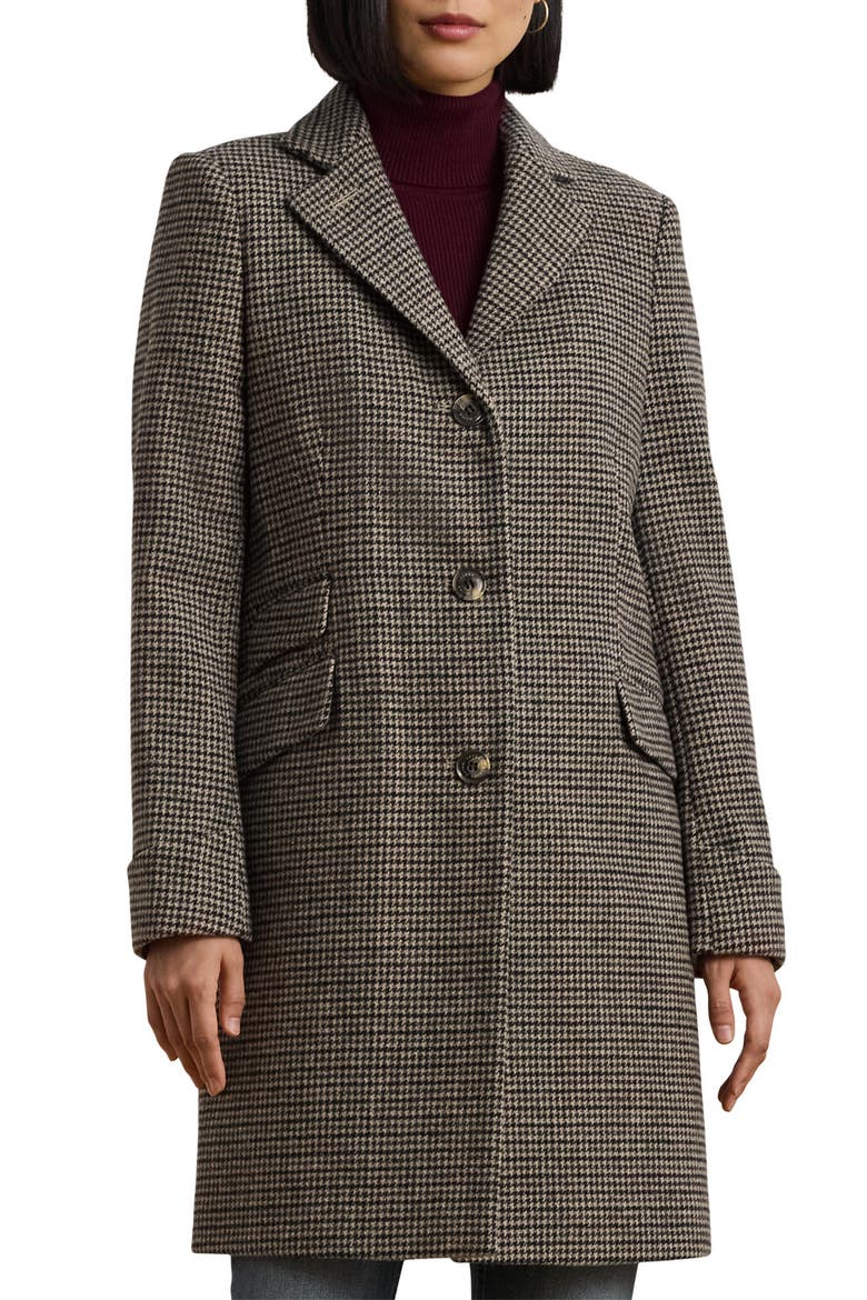 Wool Blend Reefer Coat, Main, color, MERLOT HOUNDSTOOTH