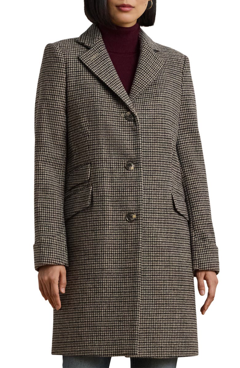 Lauren Ralph Lauren Wool Blend Reefer Coat, Main, color, Merlot Houndstooth