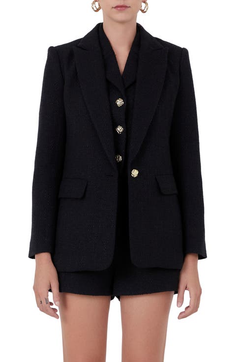 Peaked Lapel Tweed Blazer