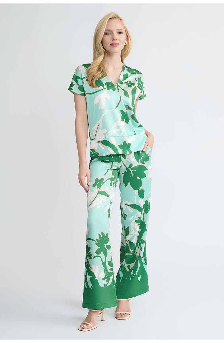 Ming Wang Floral Printed Crepe de Chine Top, Alternate, color, Kelly Green/Euca/Lime/Ivory