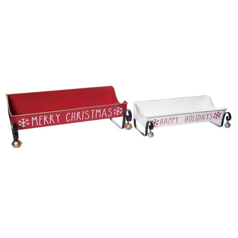 Multicolor Metal Christmas Containers Set of 2 Decorative Bins
