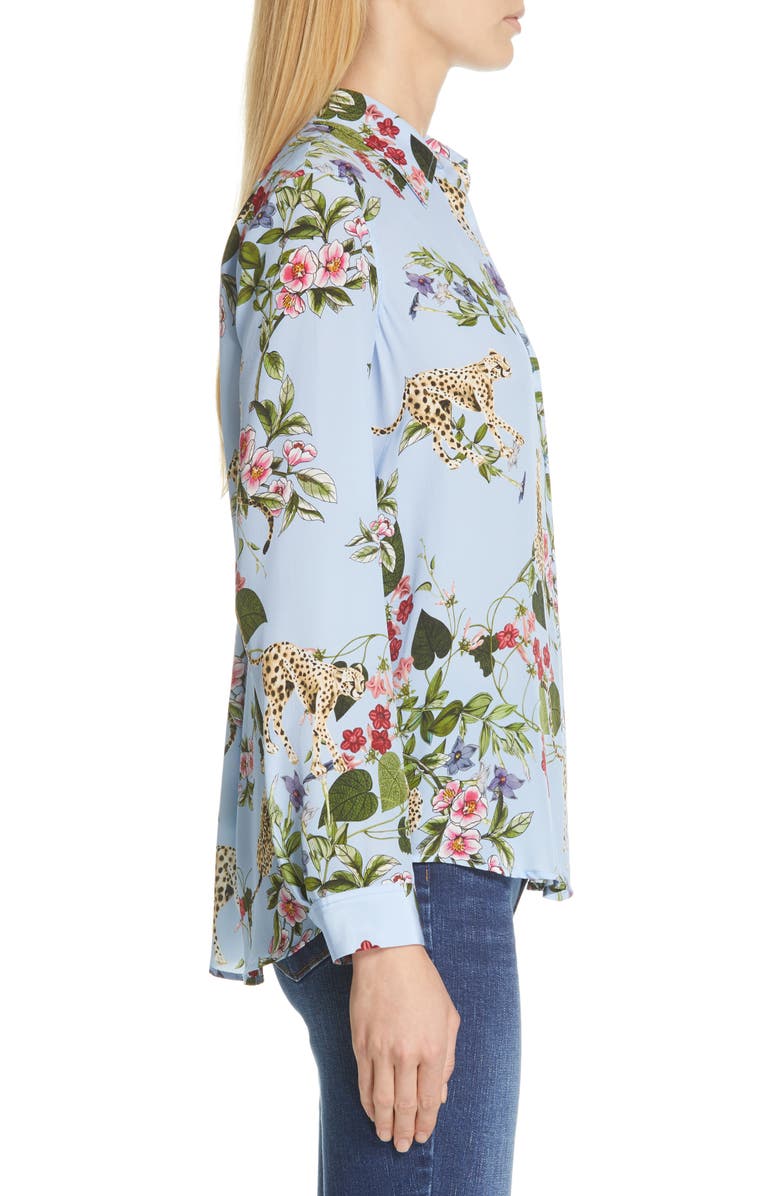 L'AGENCE Nina Cheetah & Floral Print Silk Blouse, Alternate, color, 