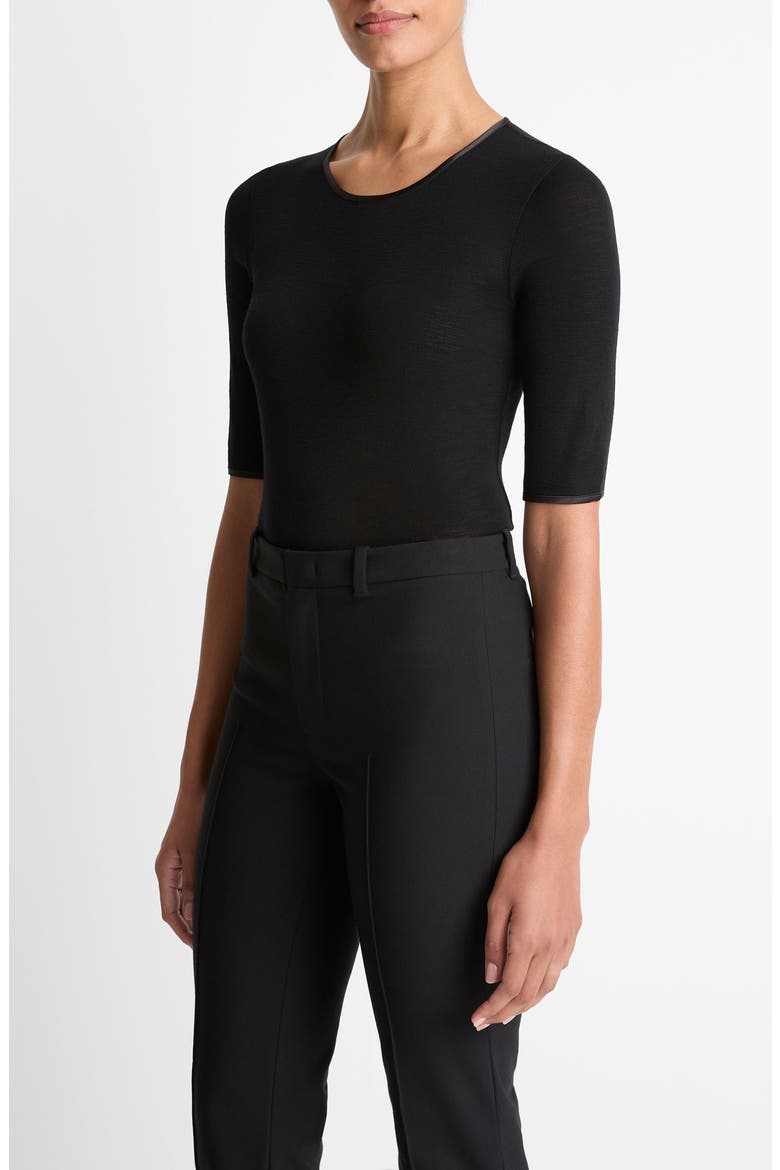 Satin Trim Wool Top, Alternate, color, BLACK