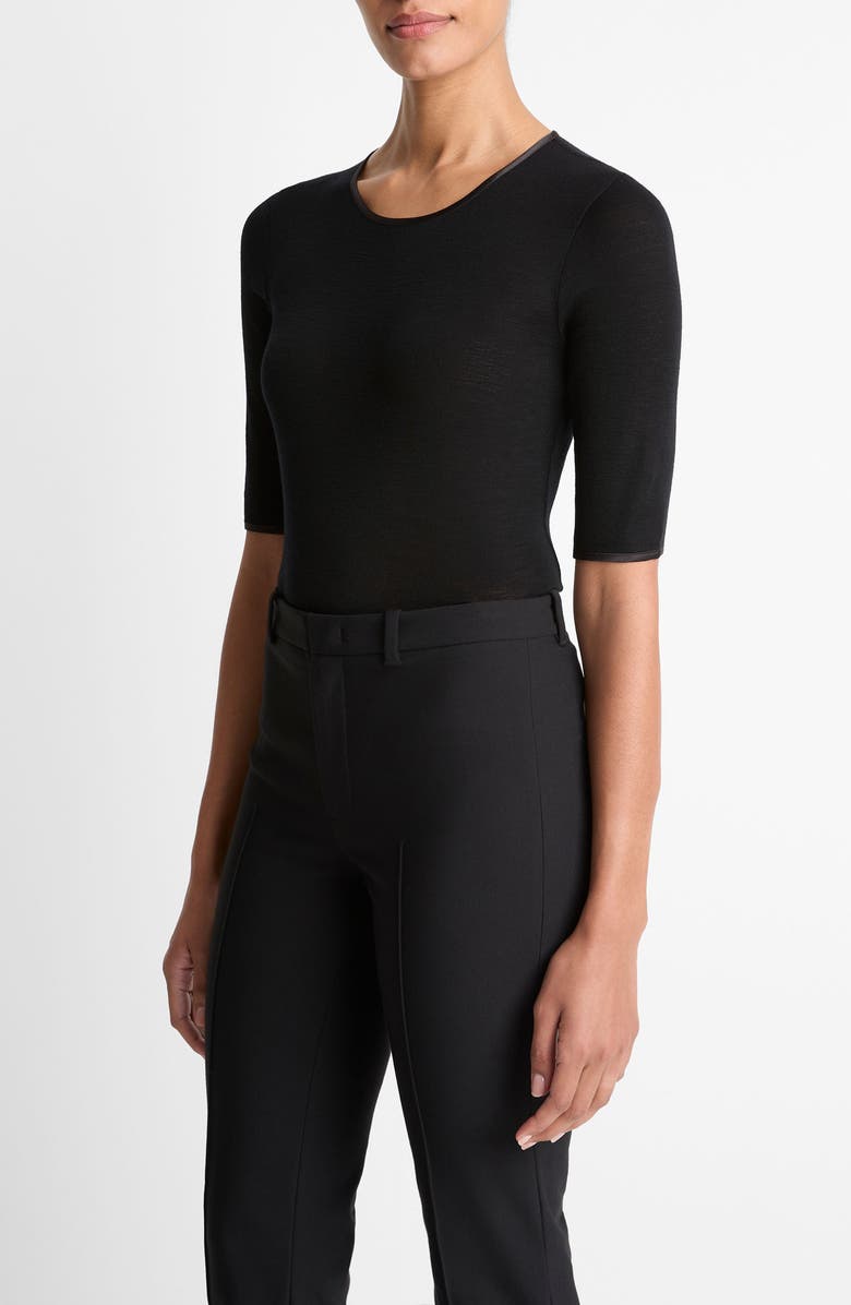 Vince Satin Trim Wool Top, Alternate, color, Black